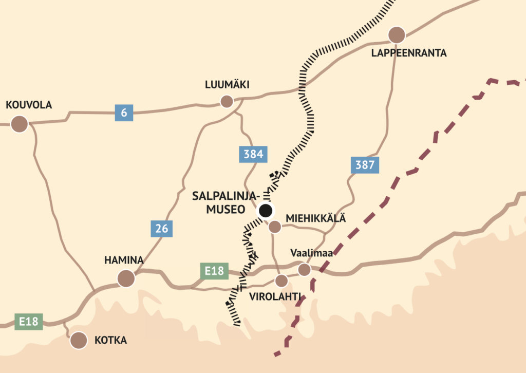 Salpalinjamuseon ja Bunkkerimuseon sijainti kartalla